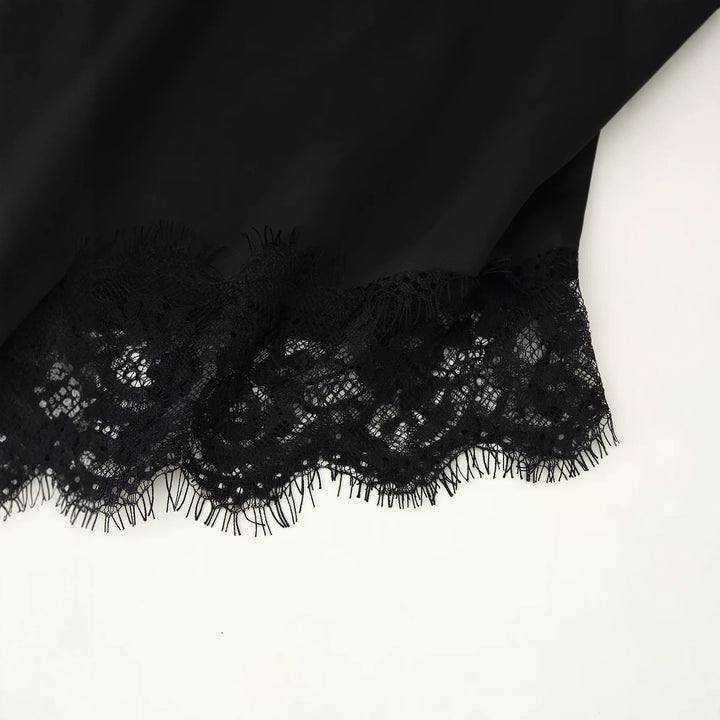 Damen Asymmetrische Tunika mit Spitzensaum und Langarm Drune