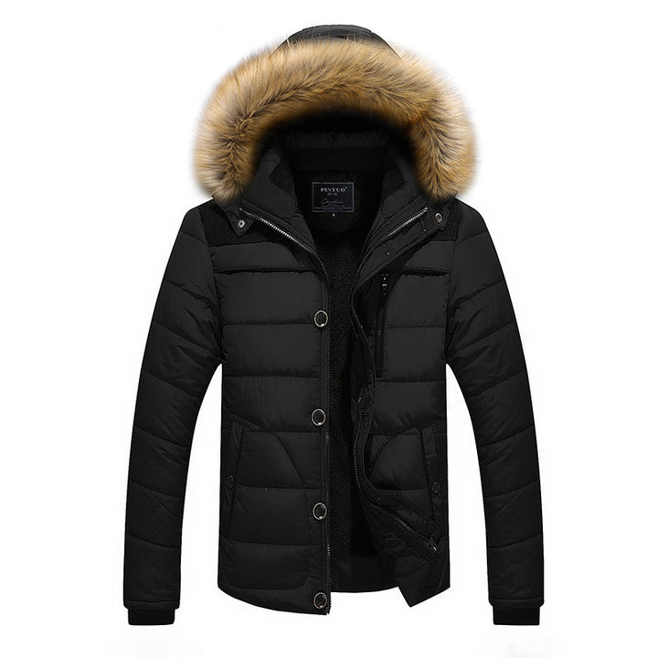 Herren wattierter Parka mit abnehmbarer Kunstfellkapuze und Thermofutter Drune