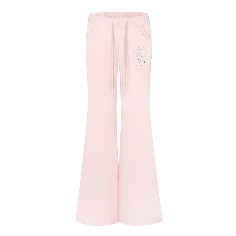 Damen Ausgestellte Loungehose mit hohem Komfortbund, Kordelzug und Strass‑Logo Drune