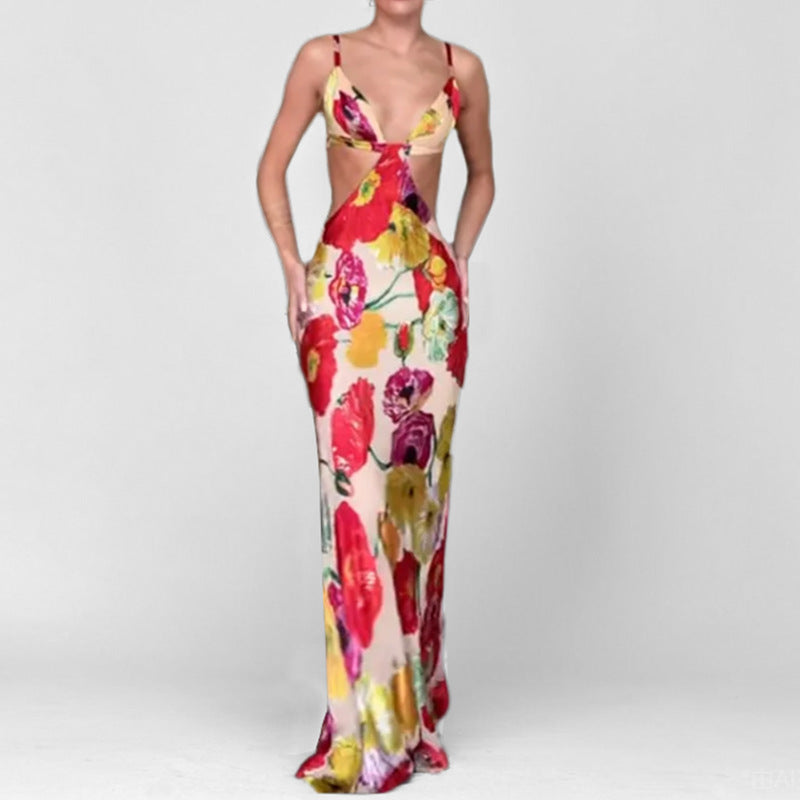 Damen Elegantes Maxikleid mit floralem Schnitt und Cut-Out-Design Drune