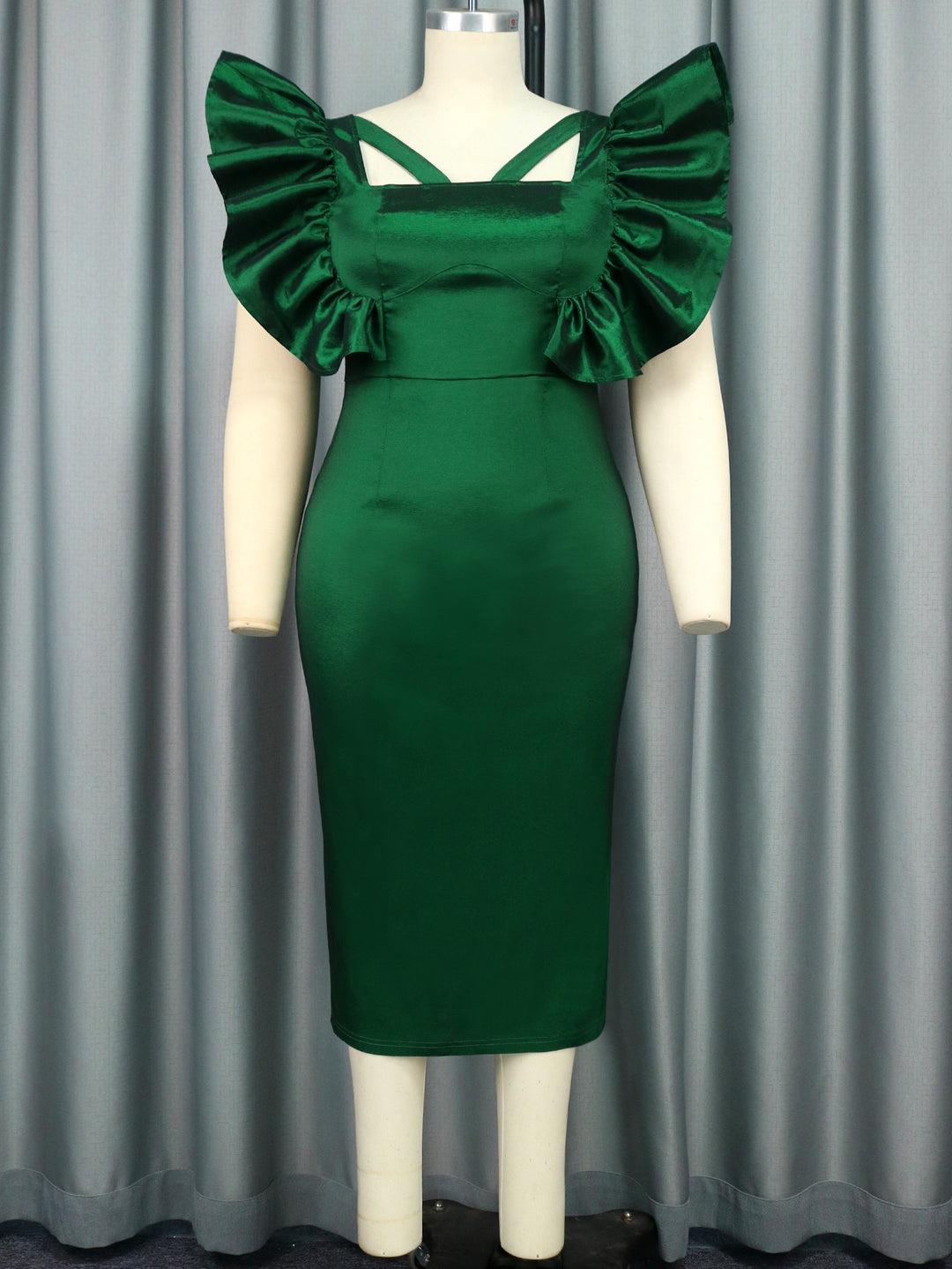 Damen Elegantes Midikleid mit voluminösen Puffärmeln Drune