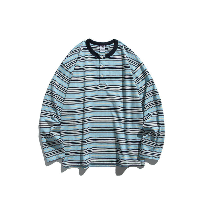 Unisex Gestreiftes Longsleeve-Henleyshirt im Oversize-Relaxed-Fit Drune
