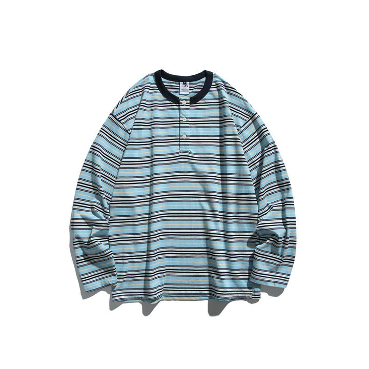 Unisex Gestreiftes Longsleeve-Henleyshirt im Oversize-Relaxed-Fit Drune