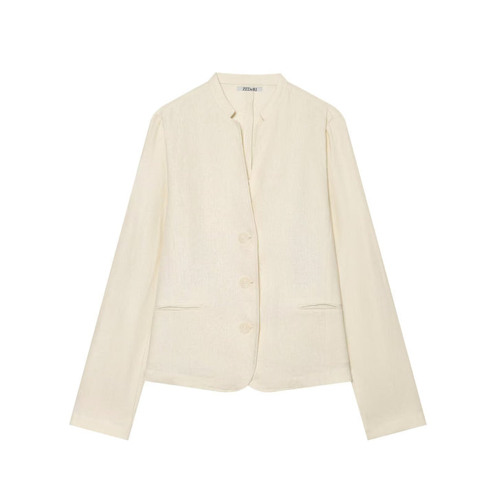 Damen Leichte taillierte Blazerjacke mit Stehkragen und Drei-Knopf‑Verschluss Drune