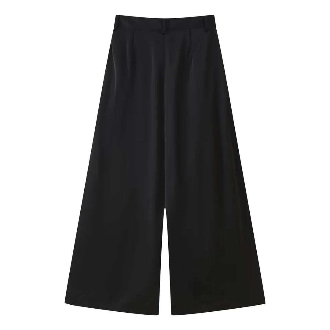 Damen nan weite Highwaist Culotte-Hose mit Bundfalten, Gürtelschlaufen und Knopfverschluss Drune