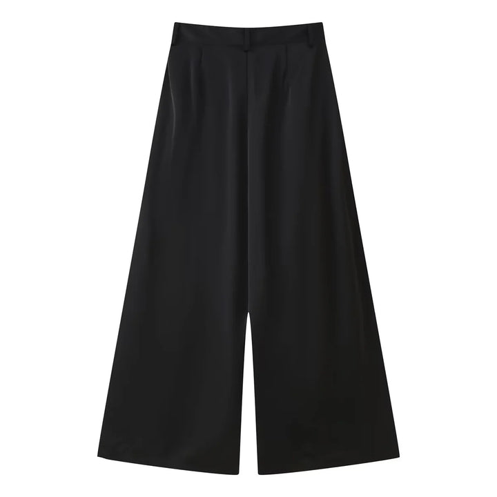 Damen nan weite Highwaist Culotte-Hose mit Bundfalten, Gürtelschlaufen und Knopfverschluss Drune