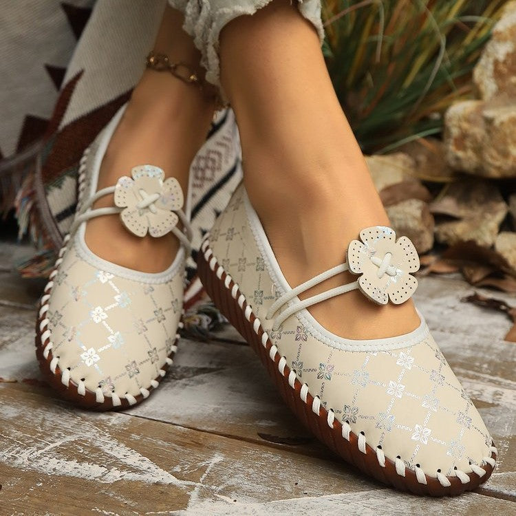 Damen nan flache Mokassin-Ballerina mit Paisley-Laserprint elastischem Kordelverschluss handgenähter Rahmennaht und flexibler profilter Laufsohle Drune