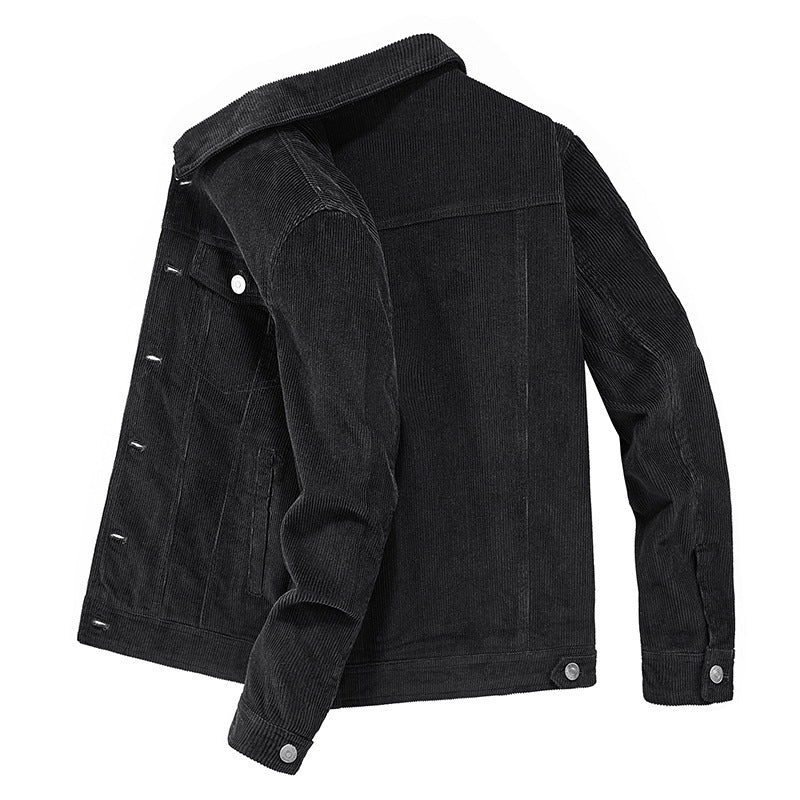 Herren Feincord-Workerjacke im Trucker-Schnitt mit verdeckter Knopfleiste Drune