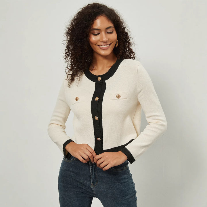 Damen Kurz geschnittene Strickjacke mit eleganten Knopf-Details Drune