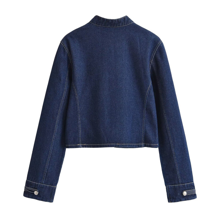 Damen Jeansjacke im Military‑Stil mit Stehkragen und dekorativen Reihen‑Druckknöpfen Drune
