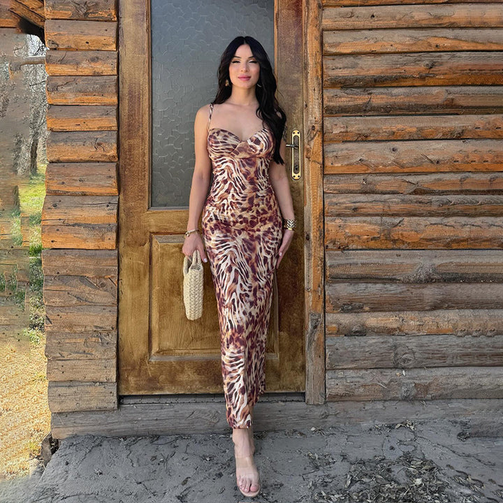 Damen Maxikleid mit elegantem Tiermuster Drune