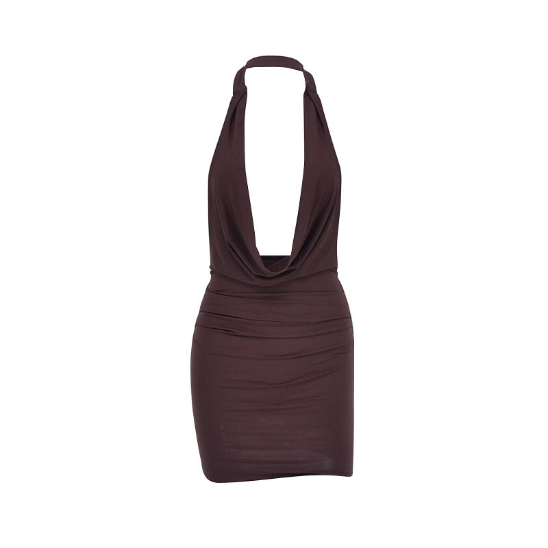 Damen Neckholder Minikleid mit verführerischem Ausschnitt und raffinierten Drapierungen Drune