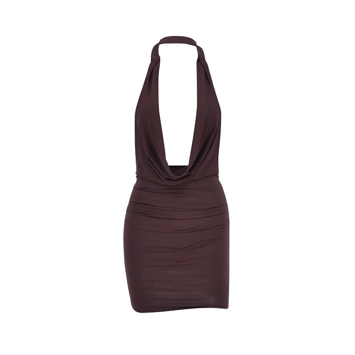 Damen Neckholder Minikleid mit verführerischem Ausschnitt und raffinierten Drapierungen Drune