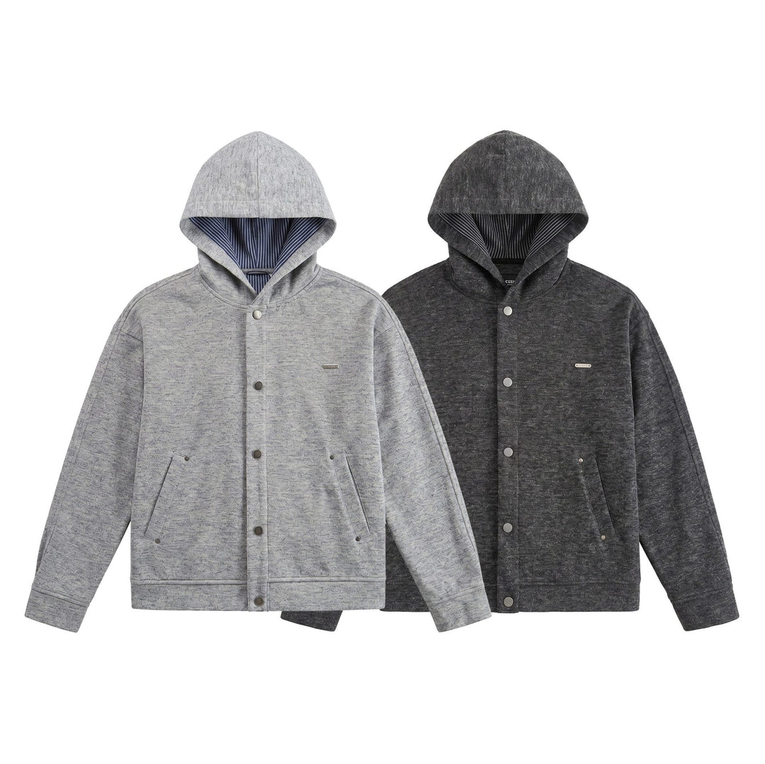 Unisex Kurz geschnittene Boxy-Kapuzenjacke aus Sweat mit Druckknopfblende und Eingrifftaschen Drune
