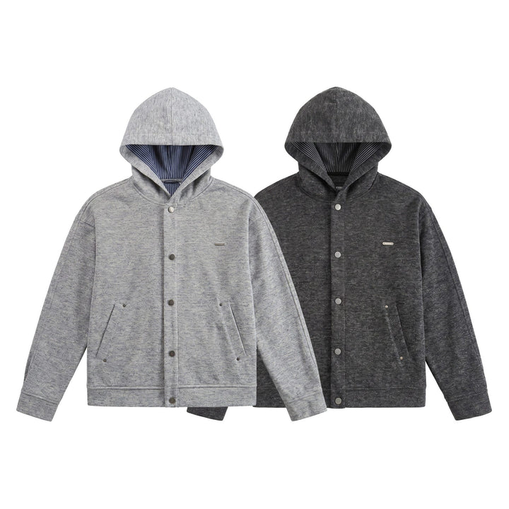 Unisex Kurz geschnittene Boxy-Kapuzenjacke aus Sweat mit Druckknopfblende und Eingrifftaschen Drune