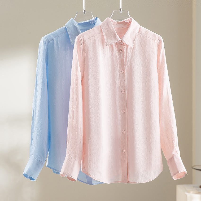 Damen Locker fallende Leinenmix-Bluse mit Hemdkragen und Manschetten Drune