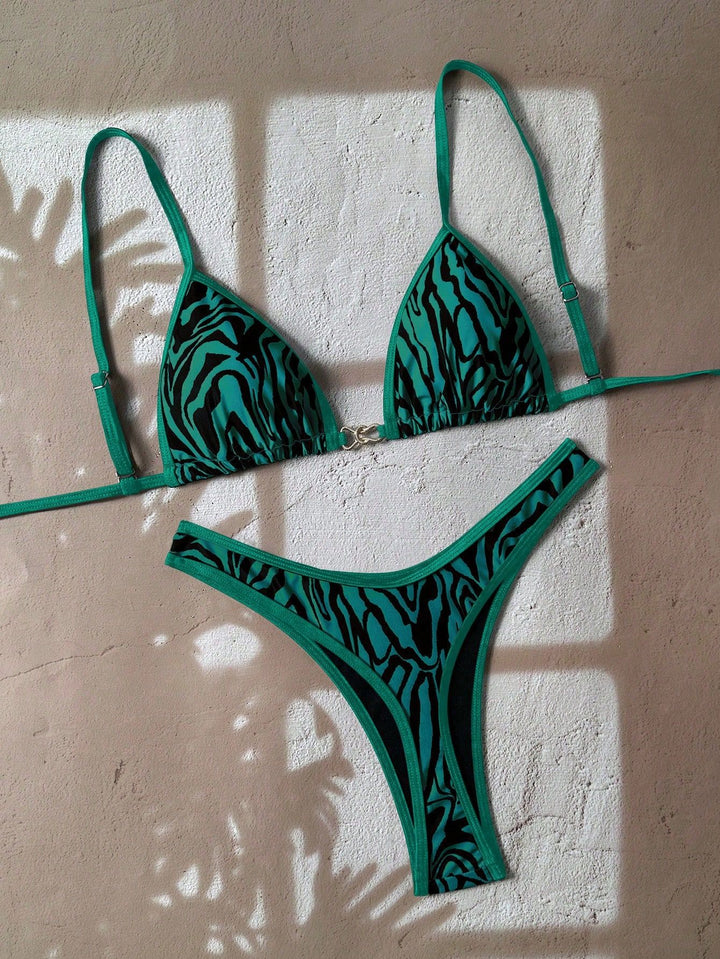Damen verstellbarer Triangel-Bikini mit floraler Einfassung Drune