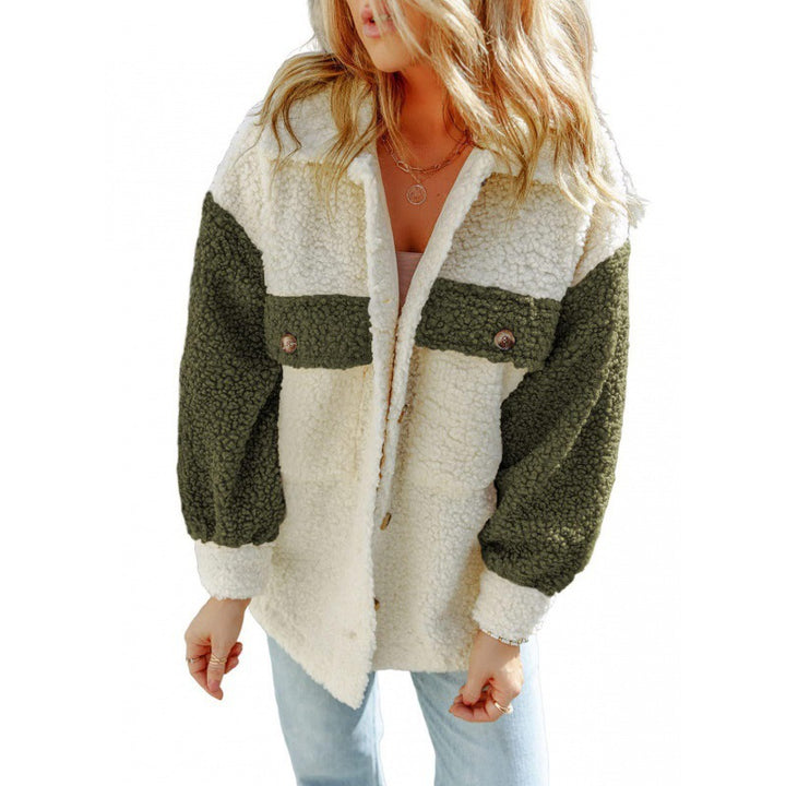 Damen Kuschelige Teddyjacke mit Kontrast-Ärmeln Drune