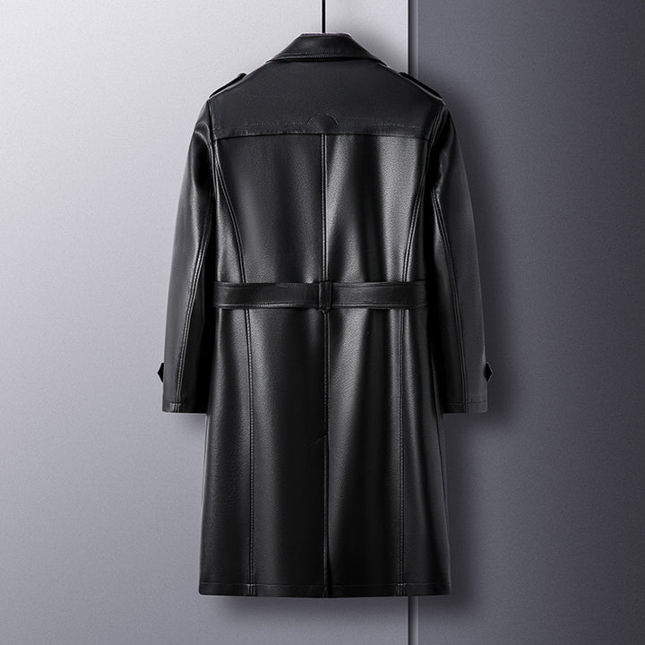 Herren Moderner Kunstleder Trenchcoat Drune