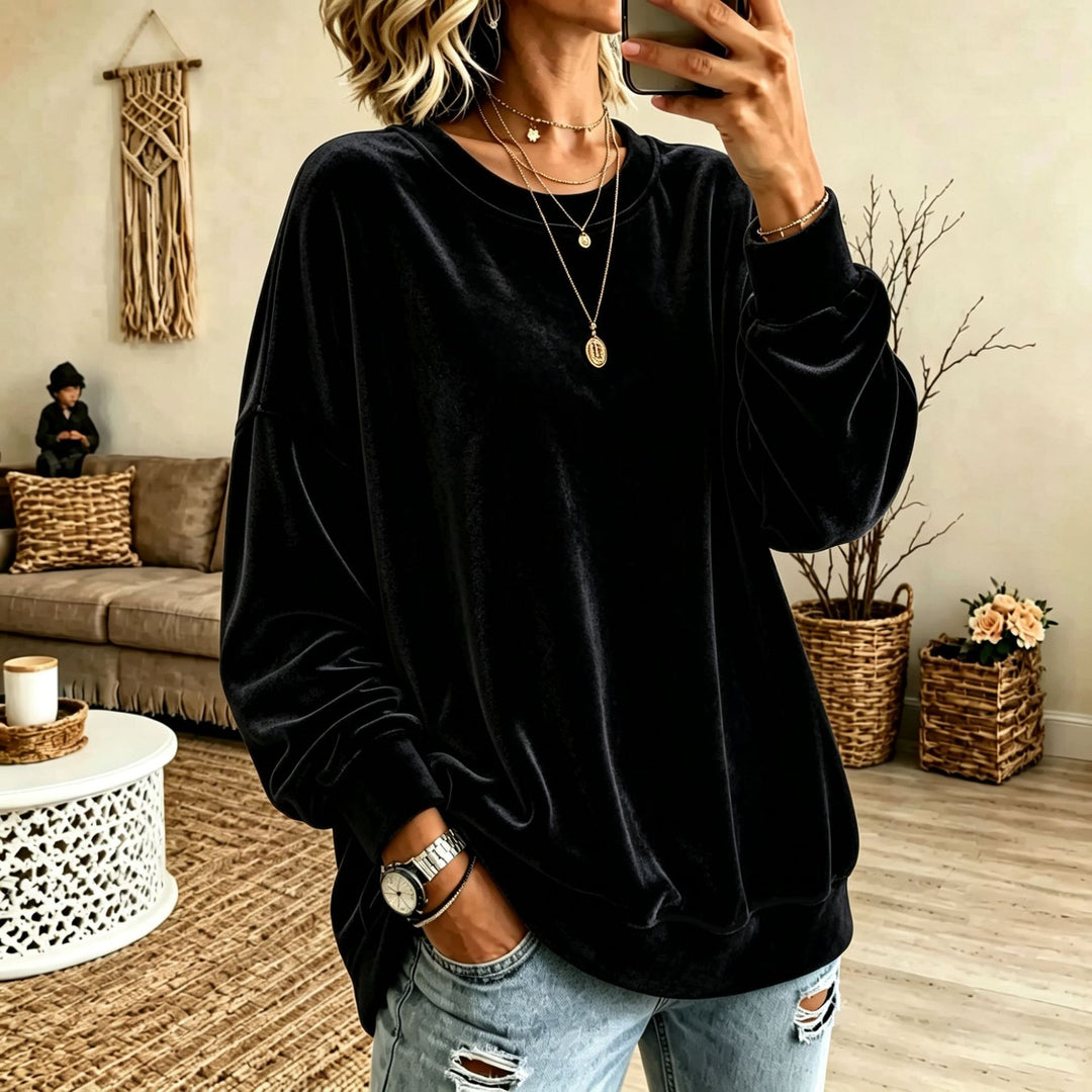 Damen Oversize-Samtpullover mit weitem Schnitt und geripptem Saum Drune