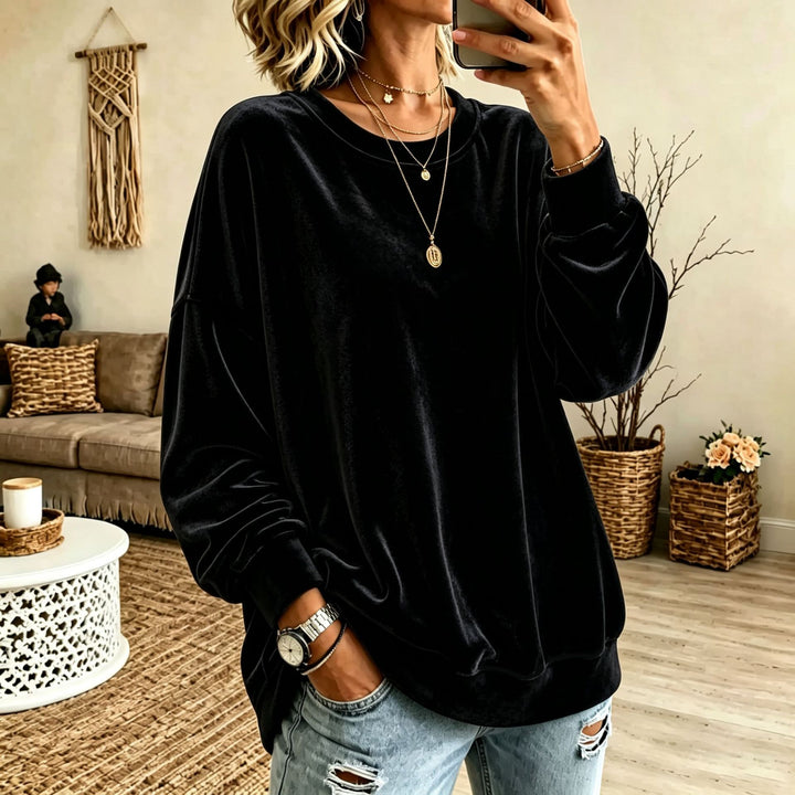 Damen Oversize-Samtpullover mit weitem Schnitt und geripptem Saum Drune