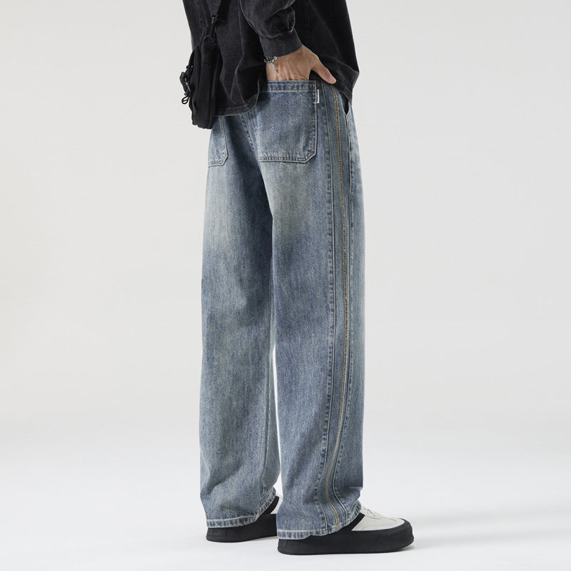 Herren Weite Vintage-Denimjeans mit Used-Waschung und geradem Bein Drune