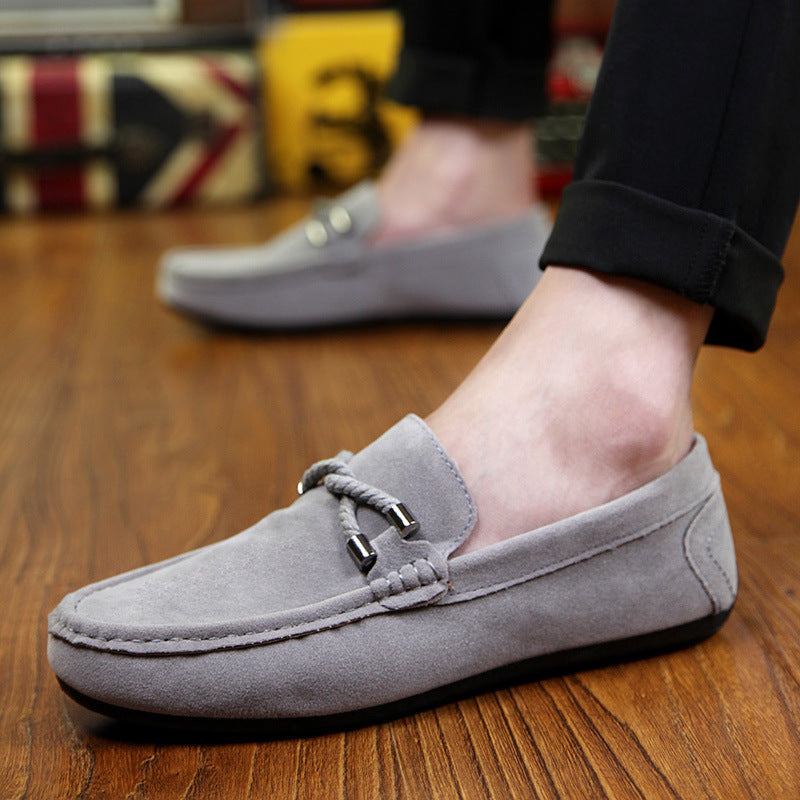 Damen weicher Veloursleder Mokassin Loafer mit geflochtener Dekorschnur und flexibler Gummisohle Drune