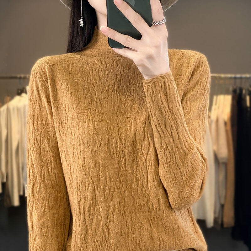 Damen Strukturierter Feinstrick-Pullover mit kurzem Stehkragen und Crinkle-Optik Drune
