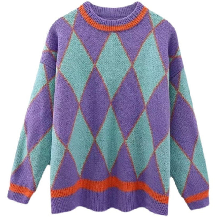 Damen Grobstrickpullover mit geometrischem Muster und lässigem Schnitt Drune