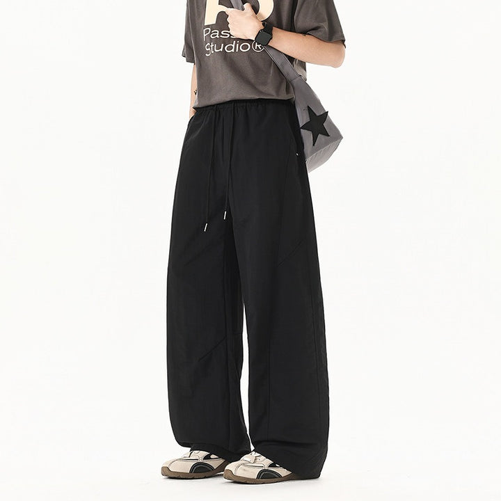 Herren Weit geschnittene Relaxed-Fit Leinen-Baumwoll-Hose mit elastischem Bund und Kordelzug Drune