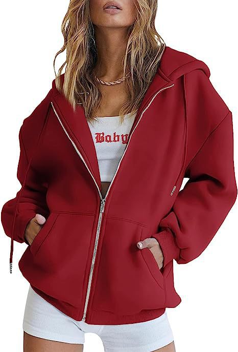 Damen nan oversized Kapuzenjacke mit durchgehendem Reißverschluss Kängurutaschen und weichem Sweatmaterial Drune