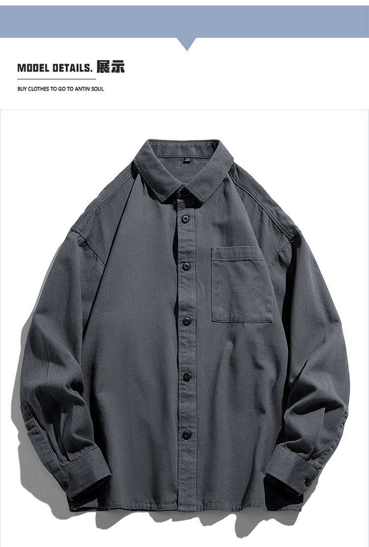 Herren Lockeres Overshirt-Hemd aus Baumwollmix mit Brusttasche und überschnittener Schulter Drune