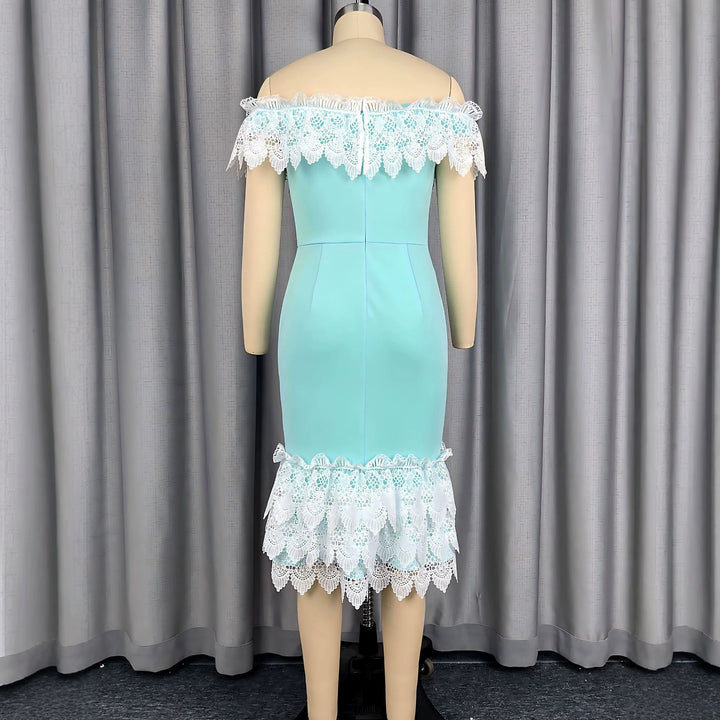 Damen figurbetontes Kleid mit Rüschenabschluss Drune