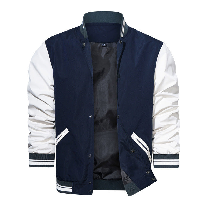 Herren College-Bomberjacke im Varsity-Stil mit Kontrastärmeln, Druckknopf‑Front und gerippten Bündchen Drune