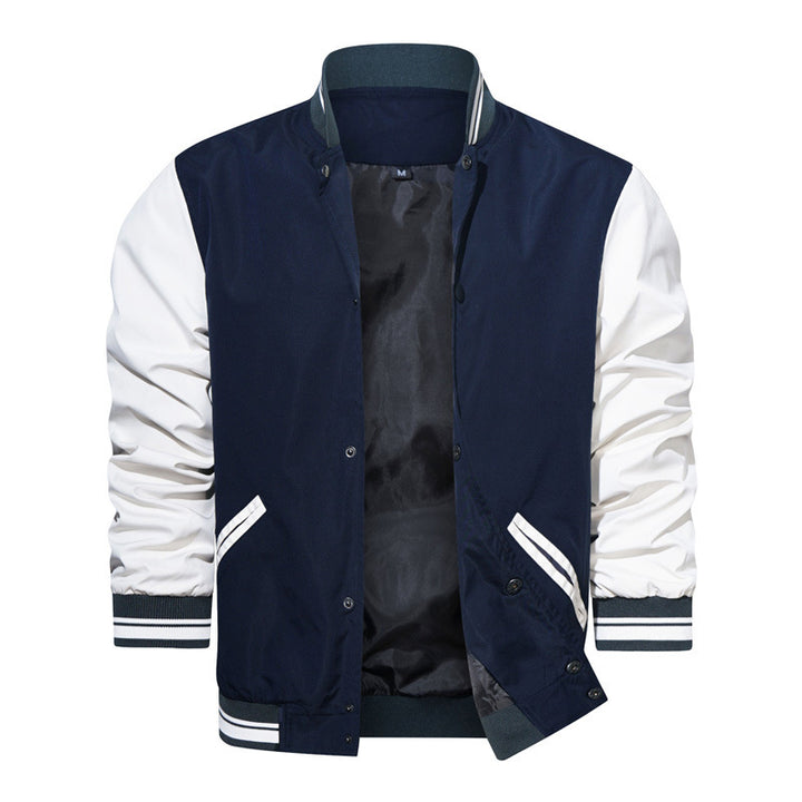 Herren College-Bomberjacke im Varsity-Stil mit Kontrastärmeln, Druckknopf‑Front und gerippten Bündchen Drune