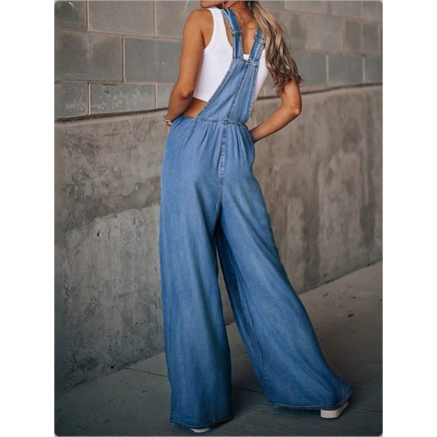 Damen Weite Denim-Latzhose im Palazzo‑Stil Drune