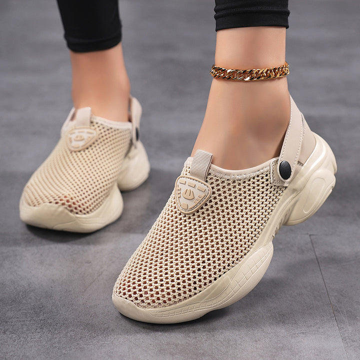 Damen nan leichte gestrickte Schlupfschuhe mit Netzoberteil, stoßdämpfender Plateausohle und verstellbarem Fersenriemen Drune