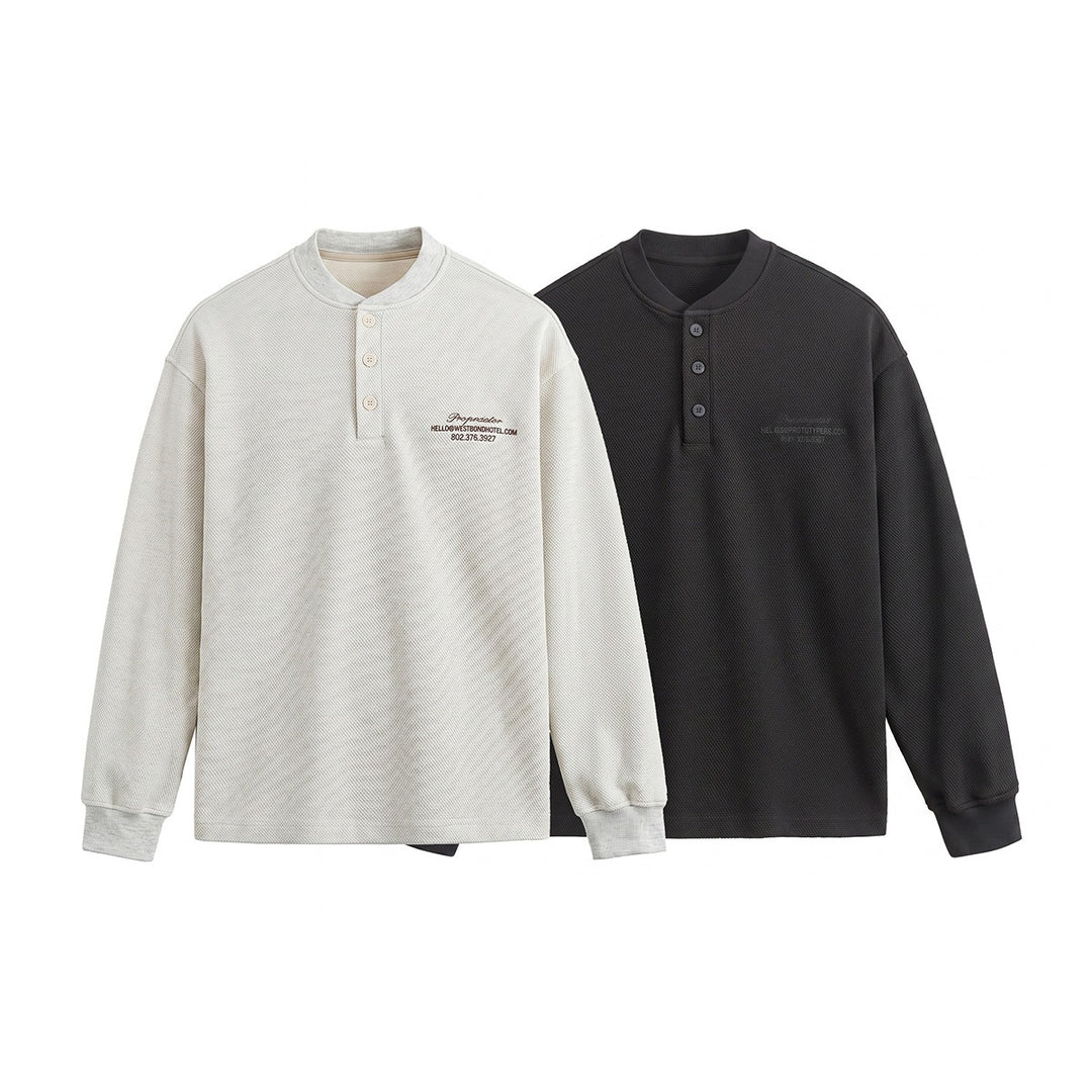 Unisex Weit geschnittenes Henley-Sweatshirt mit Waffelstruktur und Rippenbündchen Drune