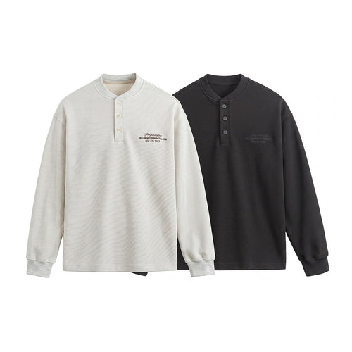 Unisex Weit geschnittenes Henley-Sweatshirt mit Waffelstruktur und Rippenbündchen Drune