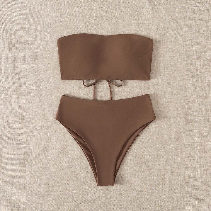 Damen Bandeau-Bikini-Set mit hohem Taillenslip und verstellbaren Trägern Drune