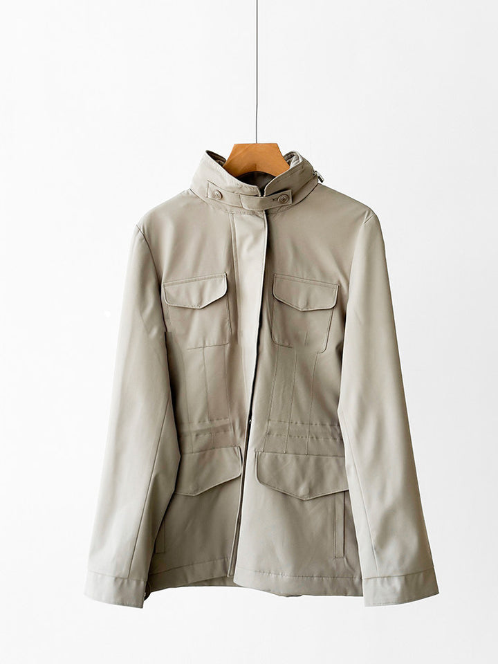 Damen moderne Utility-Jacke mit hohem Kragen Drune