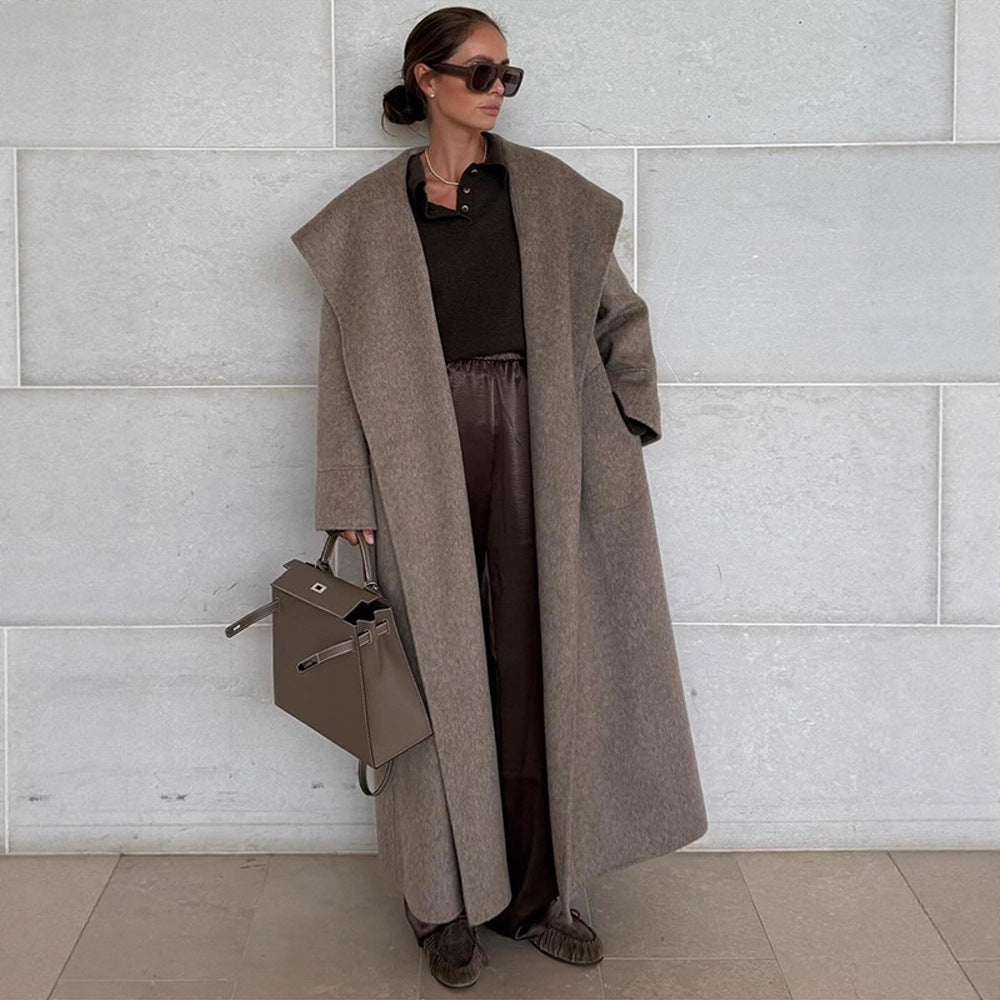 Damen Oversize Wollmix‑Mantel mit Schalkragen und lässiger Maxilänge Drune