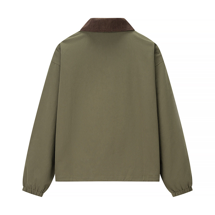 Damen Kurzjacke im Workwear-Stil mit Kordkragen, Reißverschluss und aufgesetzten Brusttaschen Drune