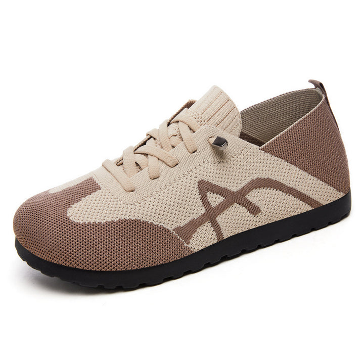 Damen nan komfortabler gestrickter Slip-On Sneaker mit elastischem Schaft, dekorativer Schnürung und flexibler rutschfester Laufsohle Drune