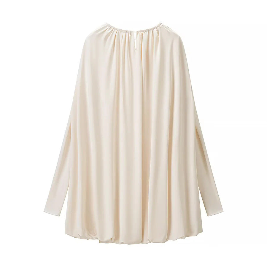 Damen nan plissiertes Cape-Top mit weitem Fall, langen Ärmelschlitzen und elastischem Rundhalsausschnitt Drune