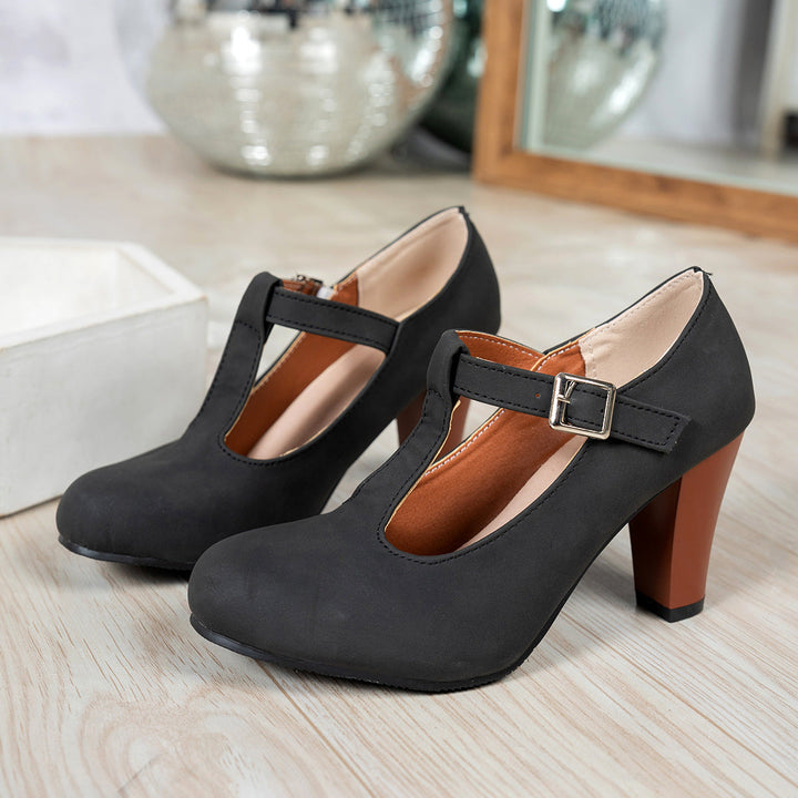 Damen elegante T-Strap Absatzschuhe Drune