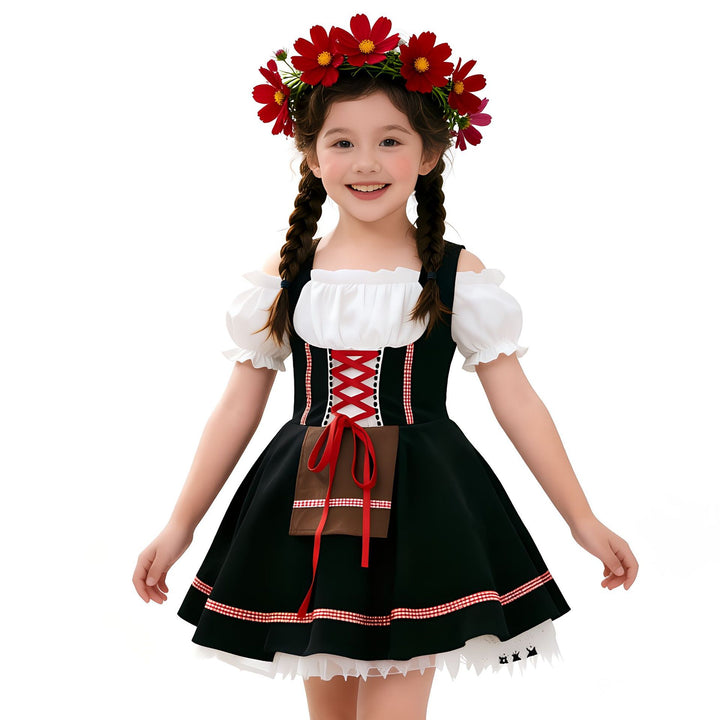 Damen nan traditionelles Dirndlkleid für Mädchen mit geschnürtem Mieder und dekorativer Schürze Drune