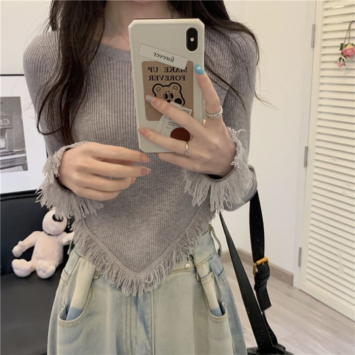 Damen Strickpullover mit Fransen Drune