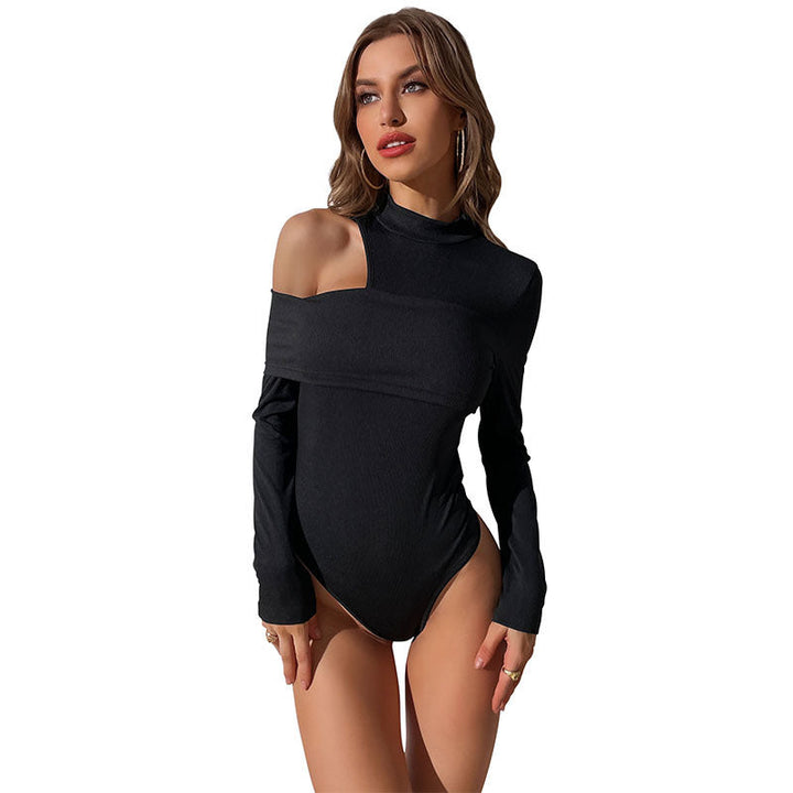Damen langärmliger Body mit asymmetrischem Ausschnitt Drune