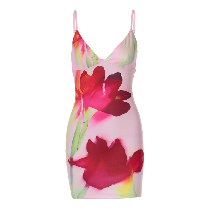 Damen Figurbetontes Minikleid mit Blumenprint und tiefem V-Ausschnitt Drune